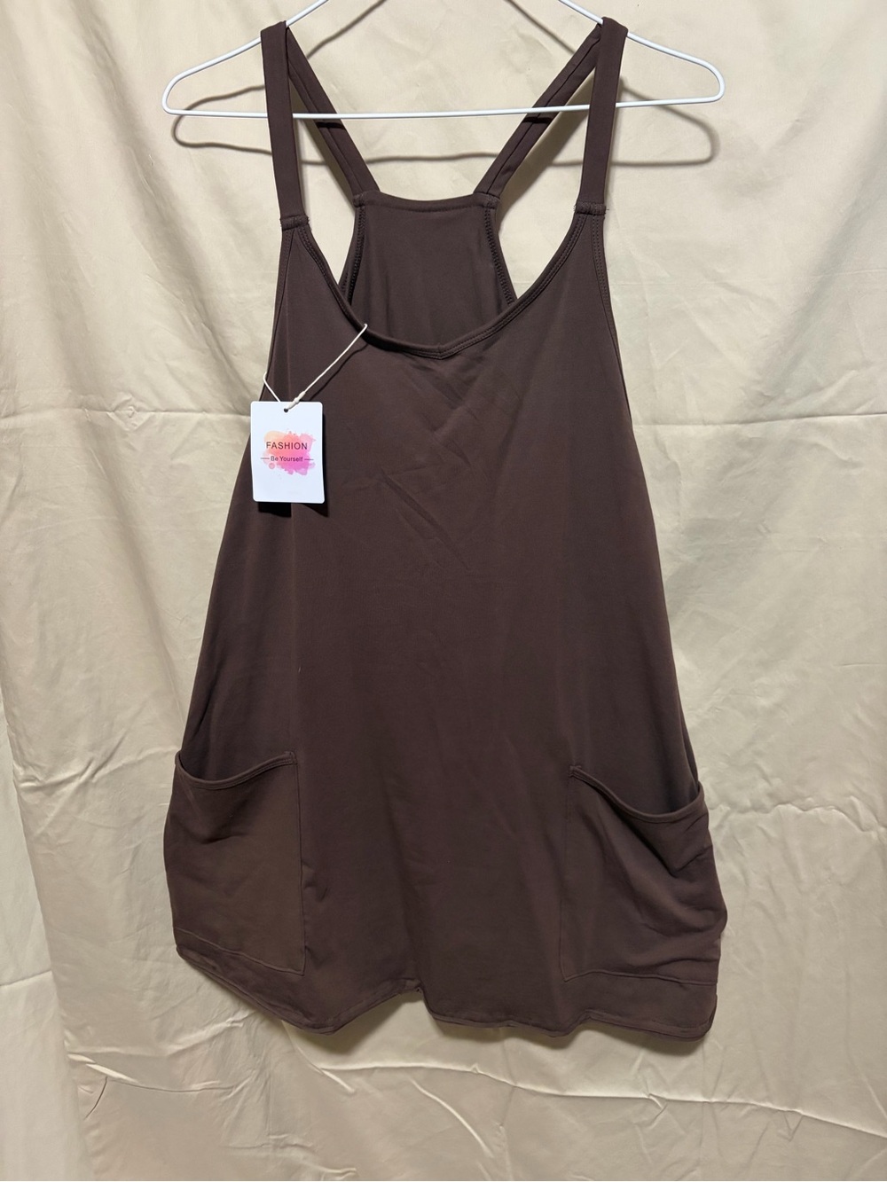 Source Unknown Chocolate Brown Sleeveless Pocket Romper